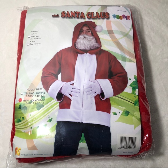 RG Costumes Adult Santa Claus sz Small Jacket Hoodie Scarf Zipper Closure Unisex - Picture 8 of 8